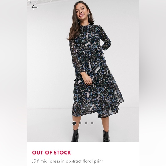 NWT ✨ ASOS JDY Midi Black Abstract Print Floral Dress - Picture 6 of 13